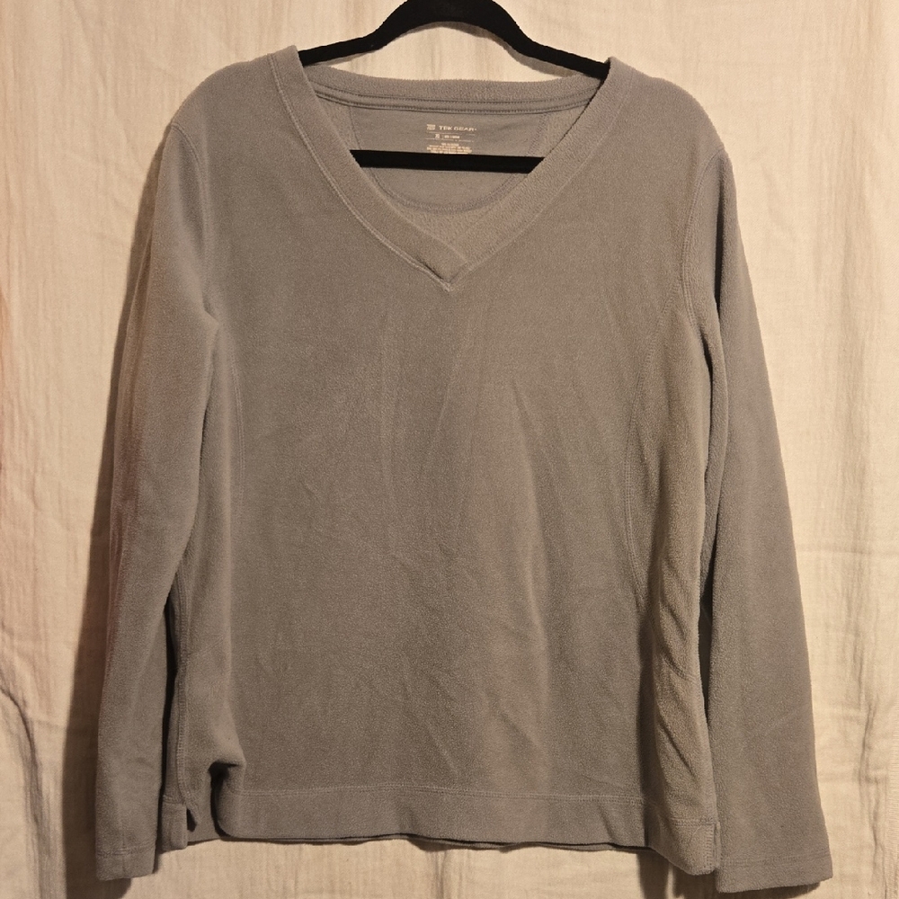 Tek Gear Womens XL Light Gray V-Neck Fleece Pullover Athletic Soft